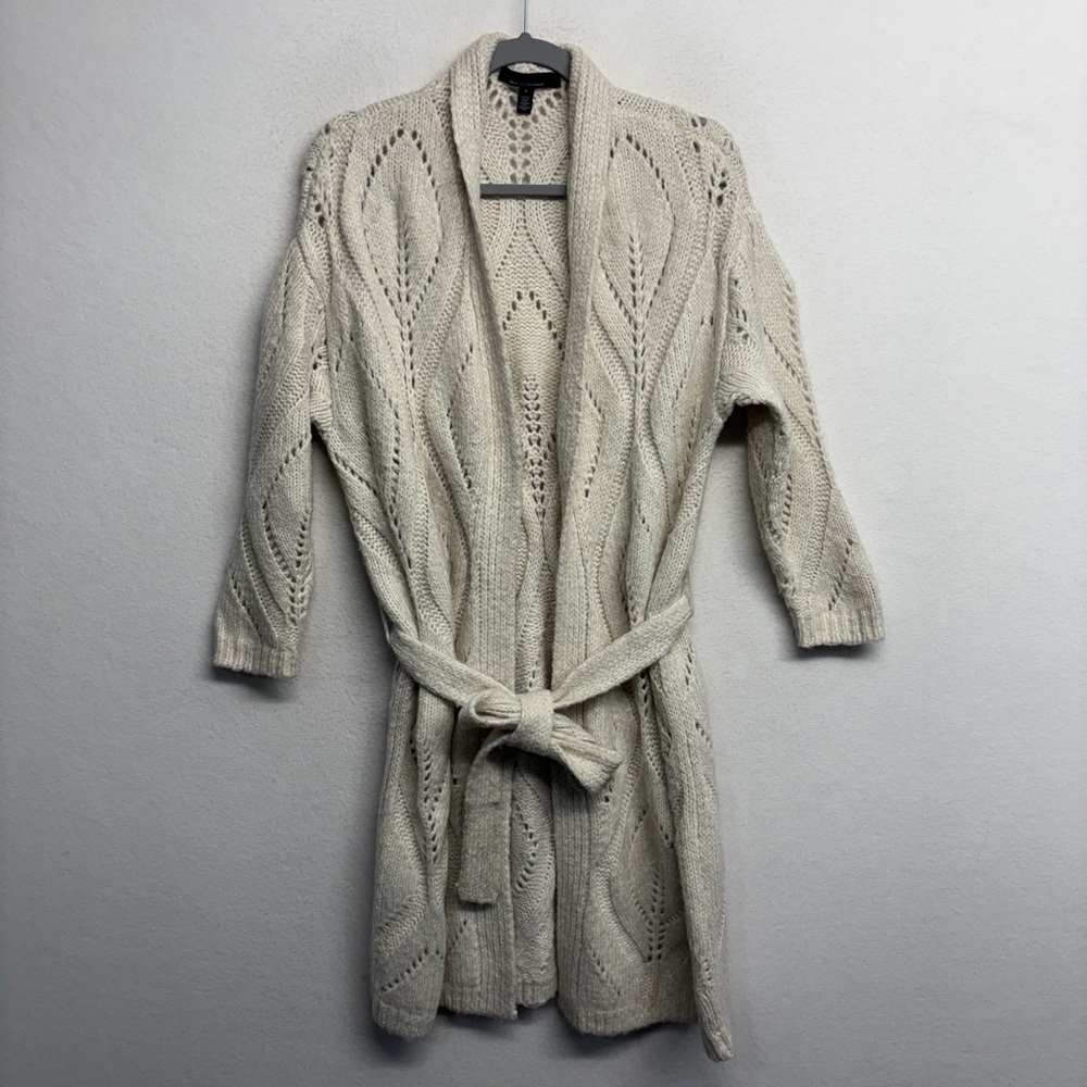 WHBM White House Black Market‎ Cream Belted Cardigan Duster